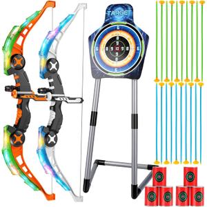 2 Pack Kids Bow and Arrow Set, LED Light Up Archery Set with 20 Suction Cup Arrows, Indoor Outdoor Sport Games for Kids Ages 4-8 8-12, Birthday Gifts Toys for 4 5 6 7 8 9 10 11 12 Year Old Boys Girls