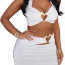 Sexy Skirt Sets Women 2 Piece Outfits Cut Out Halter Crop Tops Ruched Wrap Mini Skirt Summer Outfits (Small, White)