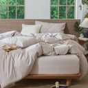 MooMee Striped Duvet Cover Set 100% Washed Cotton Linen Like Textured Breathable Durable Soft Comfy (Orange Pinstripes, Super King 108"x98")