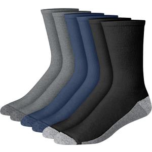 Hanes Men's Max Cushioned Crew Socks, Moisture-Wicking with Odor Control, Multipack (12-14, Charcoal/Navy/Black - 6 Pack)