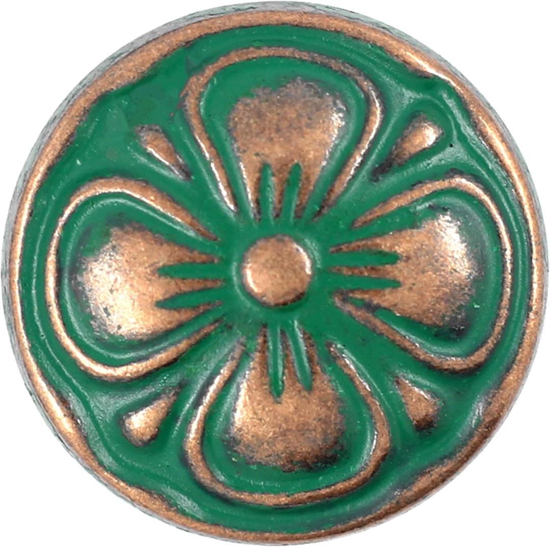 Bezelry 10 Pieces Green Cyan Antique Copper Clover Metal Shank Buttons. (23mm)
