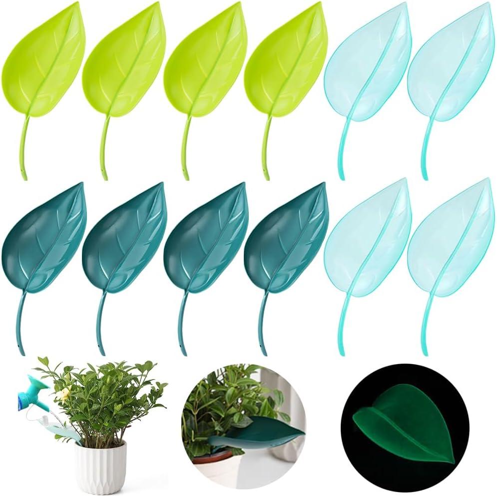 12 PCS Plant Pot Watering Funnel, 3 Color Leaf Plant Watering Devices, Creative Leaf Watering Device for Indoor and Outdoor Plants (12)
