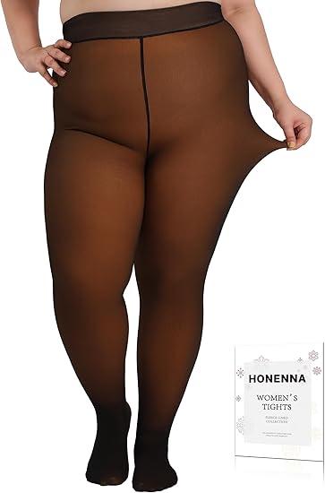 Plus Size Fleece Lined Tights, Fake Transparent Curvy Winter Thermal Tights for Women under Dress, medias térmicas Size 18