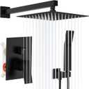 Qomolangma 10 inch Rain Shower System, Black Shower Faucet Set with Pressure Balance Valve, Wall Mounted 2-Functions Bathroom Shower Systems with Rain Shower and Handheld Spray Shower Trim Included