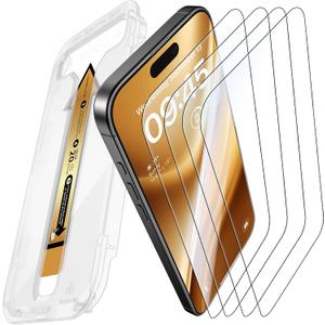 MRGLAS 4-Pack TOP 9H+ Glass for iPhone 16 Pro Screen Protector [Auto Alignment Kit] [10X Military Protection] UNBREAK Tempered Glass Flim for iPhone 16 Pro 6.3 inch Case-Friendly (Transparency)