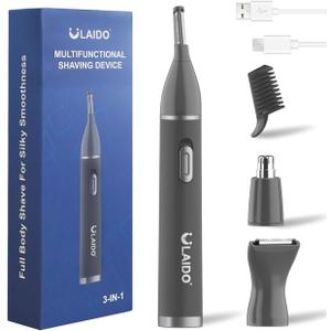 Nose Ear Hair Trimmer for Men, Rechargeable 3 in 1 Grooming Kit for Nose, Ear, Eyebrow & Body Hair, No Pull No Snag Painless Trimming with 3 Replacement Heads