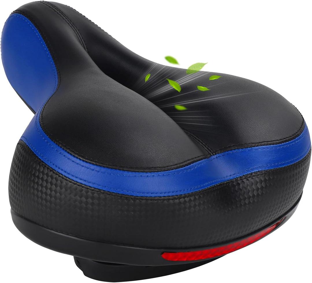 TONBUX Comfortable Bike Seat for Men & Women, Memory Foam Bicycle Seat with Dual Shock Absorbing Ball, Universal Fit Bike Saddle for Stationary, Commuter, Mountain, Road, Cruiser, Ebike (Blue)