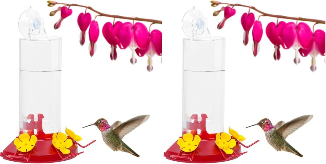 Perky-Pet 217 Window Mount Plastic Hummingbird Feeder with Perches - 8 oz Outdoor Garden Dcor Hummingbird Feeder (Pack of 2)