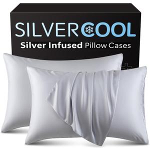Silver Infused Set, Cooling Pillow Cases with 7% Silver, Stays Fresh & Silky Soft Better Than Silk, Set of 2 Cool Pillowcases with Envelope Closure for Hot Sleepers and Night Sweats King, Grey (Gray)
