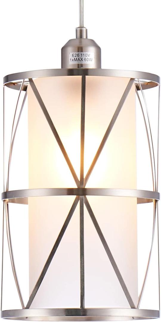 Modern Brushed Nickel Pendant Light with Frosted Glass, Transitional Metal Pendant Lighting Fixture for Kitchen Island Sink Dining Room Bar, Led Bulb Included
