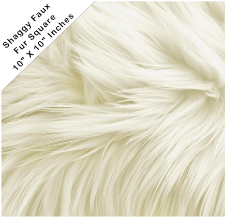 FabricLA Shaggy Faux Fur Square - 10" X 10" Inches Pre-Cut - Use Fake Fur Fabric for DIY, Craft Fur Decoration, Fashion Accessory, Gnome, Hobby - White