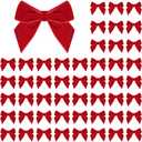50 PCS Red Velvet Bows for Christmas Tree, 2.75" Small Velvet Ribbon Bows for Gift Wrapping, Mini Bows for Crafts, Bow Decorations for Party Baby Shower Birthday Wedding (Red, 50PCS)