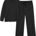 Ekouaer Lounge Sets for Women 2 Piece Outfits 2024 Long Sleeve Top with Pants Sweatsuit Tracksuit, (Medium, Black)