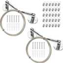 Kids Art Hanging Wire Organizer with Clips, Project Wall Display Cable, 6.5 ft Long Stainless Steel, 34 Clips, Length Adjust, Rustless, 88 lb Load for Photos Painting Document Room Divider(2 Packs)