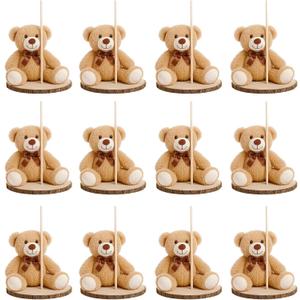 Canlierr 12 Set Bear Centerpieces for Baby Shower Decor Includes Bear Wooden 23-26in Rounds Circles Slices with Stick DIY Craft Birthday Wedding Gender Party Table Decorations, Khaki