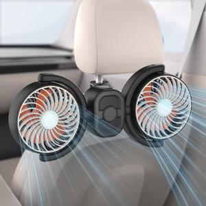 Hayousui Backseat Car Fan for Kids: Battery & USB Powered 5V/2A Rear Seat Car Cooling Fans, 3 Speed Independent Control, 360 Rotatable Auto Headrest Cooler for Vehicle Sedan Truck Pickup (Orange)