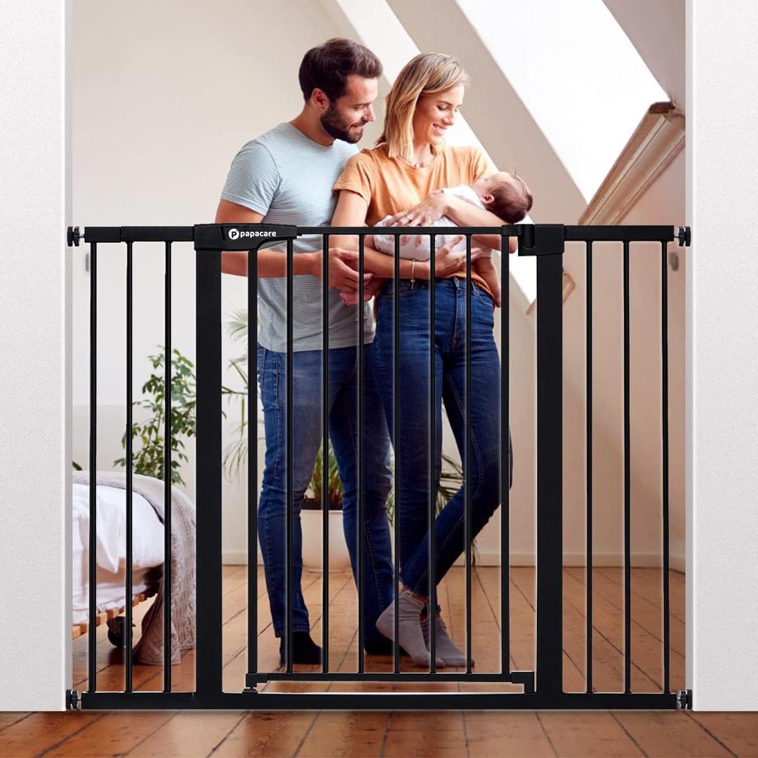 36" Extra Tall Baby Gate for Stairs Doorways, Fits Openings of 29.5" to 48.8" Wide, Auto Close Extra Wide Baby and Pet Gate for Doorways and Stairways,Pressure Mounted Dog Gates, Black (H:36 Inch)
