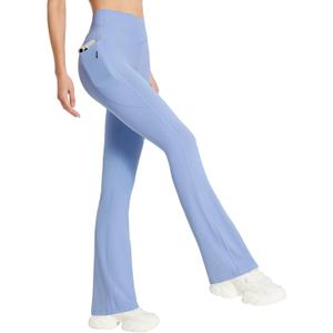 baleaf Women's Flare Leggings with Zipper Pockets Crossover High Waist Bootcut Yoga Pants Tummy Control Bell Bottom Leggings (XL)