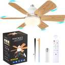 Socket Fan Light with Remote Control, 20" Screw in Ceiling Fans with Lights & Socket Extender Light Bulb Fan 3 Speeds, Ceiling Fan Light 6 Blades for Bedroom, Kitchen, Garage, Wood Grain