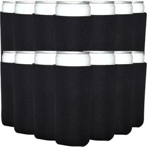 TahoeBay Slim Can Cooler Sleeves (50-Pack) Skinny Tall Cans 12 Oz Bulk Thin Seltzer Fit Sublimation Blanks for Vinyl Plain Blank Foam Beer Bottles Black White Assorted Solid Set (Black)