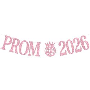 Prom 2026 Banner, 2026 Prom Night Hanging Decorations, Class of 2026 Graduation Party Decor, College High School Congrats Grad Party Decorations Supplies, Pink Glitter