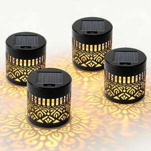 Solar Mandala Lights Outdoor Wall, Decorative Solar Mandala Lights, Outdoor Waterproof Metal Fence Lights for Garden Post Patio Backyard Decor (4 Pack)