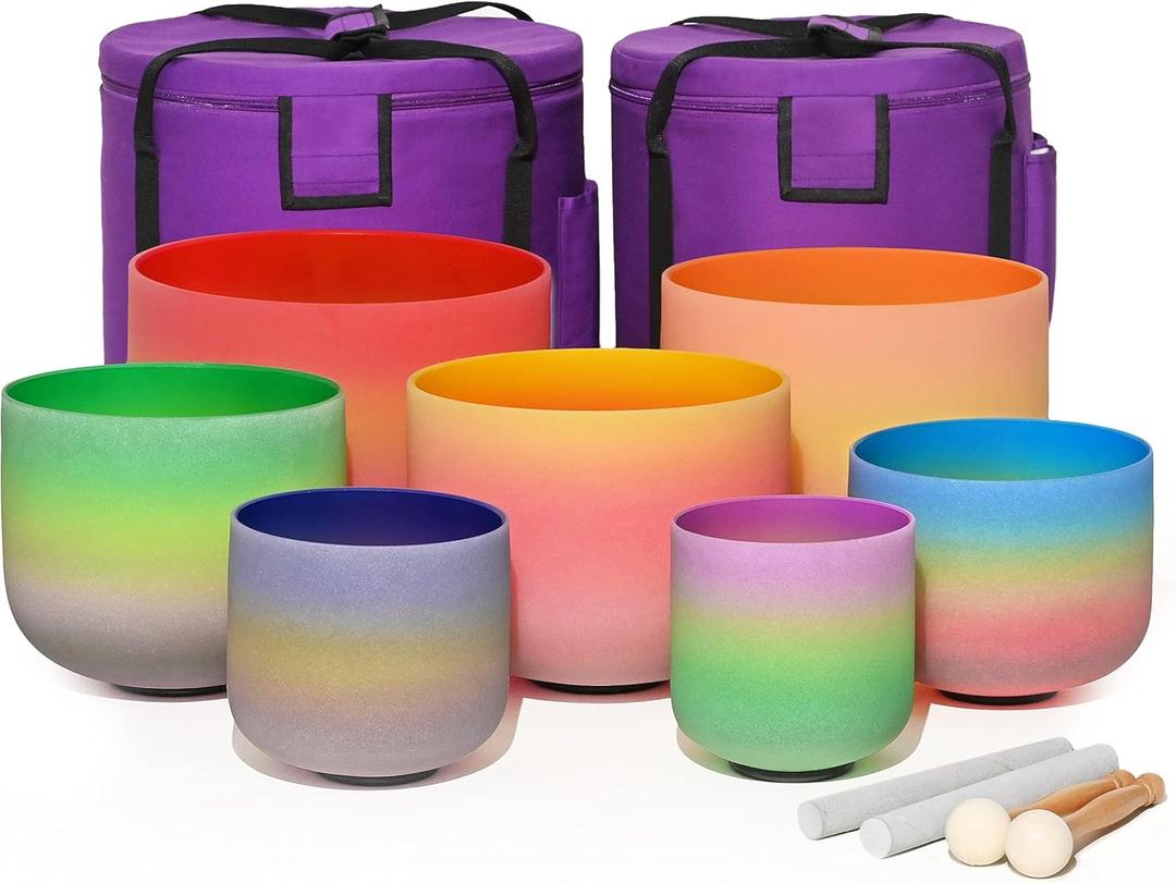 440HZ 6"-12" Set of 7 PCS Quartz Rainbow Crystal Singing Bowls Set ...