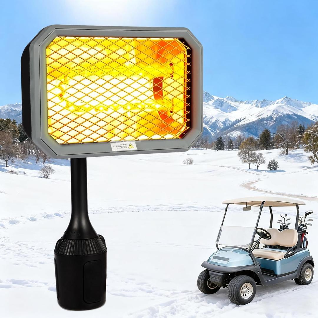 Electric Golf Cart Heater, 2-Second Fast Heating Battery Powered with 360 Adjustable Angle, 400W Safe and Quiet Carbon Fiber Heating Compatible with 48V Club Car/Yamaha/EZGO