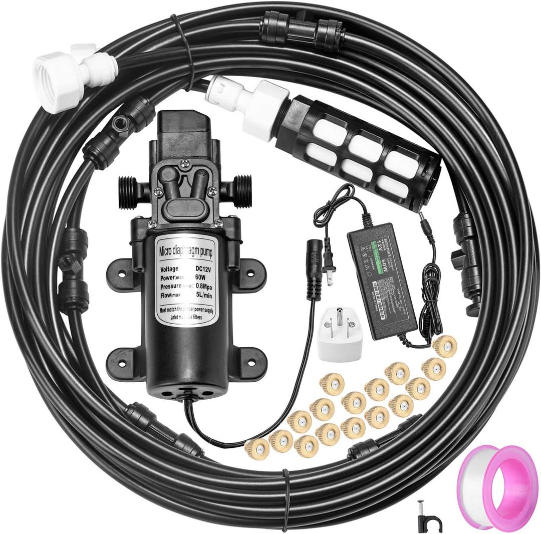 Misting Cooling System with Pump Filter Kit,20FT/6M Mist Line 6 Brass Mist Nozzle 116 PSI 5L/Min DIY for Outdooor Patio Porch Greenhouse Backyard | DIY AC Mister Cooling System with Pump Filter Mister Head Nozzle 116 PSI 5L/Min for Outdoor Patio Porch Greenhouse Backyard