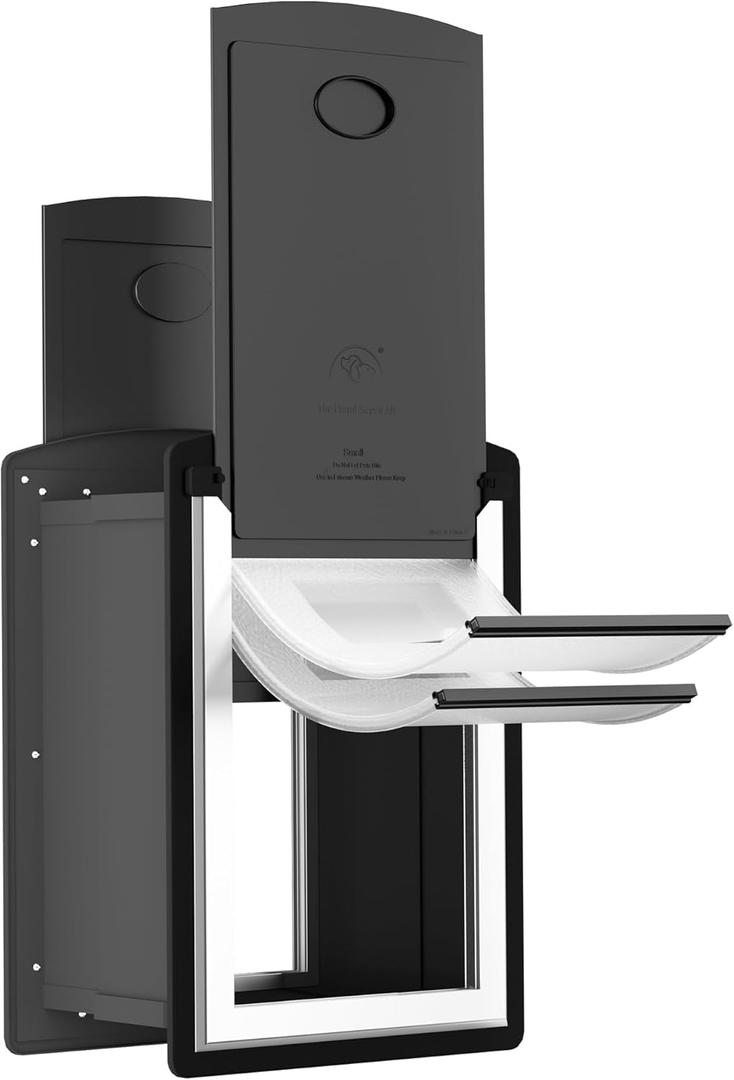 ClawJaw Cat Door for Exterior Wall, Metal Frame and Telescopic Tunnel Pet Door, Double Magnetic Flaps Cat Door and Dog Door, Easy to Install, Black (Pets Up to 22 Lb)-Small