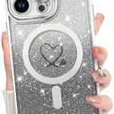 KANGHAR for iPhone 13 Pro Max Case, Support for MagSafe [Four Corner Cushion Series] Love Heart Pattern Electroplate Edge Shockproof Durable Full Body Protection for Girls Women -Silver