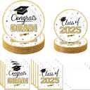 320Pcs Graduation Table Decorations Party Supplies - Black Gold Graduation Plates and Napkins Class of 2025 Disposable Dinnerware Set for College High School Congrats Graduation Party Favors, Serve 80