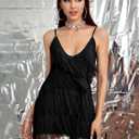 Wildarms Women Fringe Flapper Mini Dress Spaghetti Strap Latin Dance Tassel Dresses 1920s Dancing Disco Costume (Black)