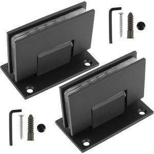 ZOENHOU 2 Pack Black Glass Door Hinges, 90 Degree Frameless Shower Door Hinges, Cupboard Showcase Cabinet Clamp with Mounting Hardware, Fit 8-12 mm Glass