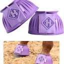 Harrison Howard Rubber Pull-on Bell Boots with Fleece Lining and Touch-Close Tapes Hoof Overreach Protection for Horses (XL, Violet)