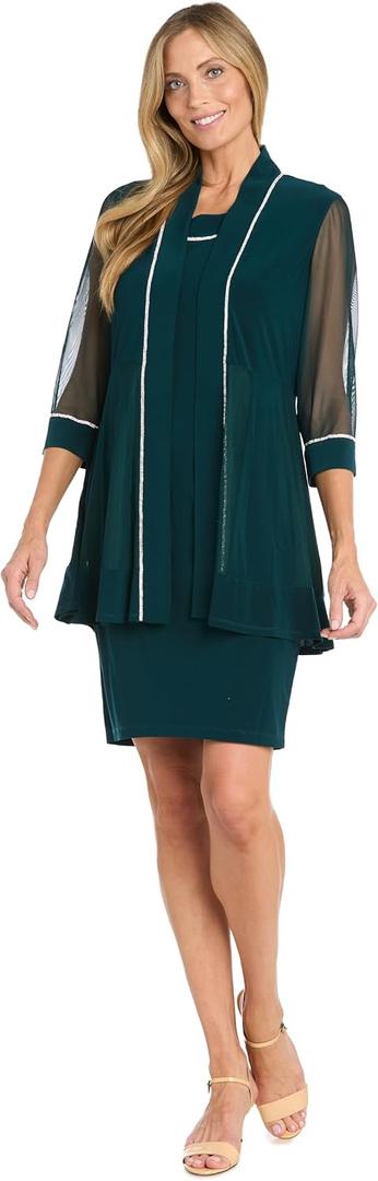 R&M Richards Women's 2-Piece Knee-Length Dress Set W/Sheer 3/4 Sleeve Embellished Jacket - Formal Cocktail Party Outfit (Green) 22 Plus