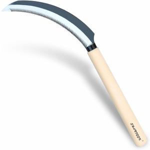 SHANFEEK Grass Sickle with Sawtooth Japanese Weeding Hoe Garden Hand Tool Weeding Tools for Garden High-Strength Steel with Solid Wood Handle (White)