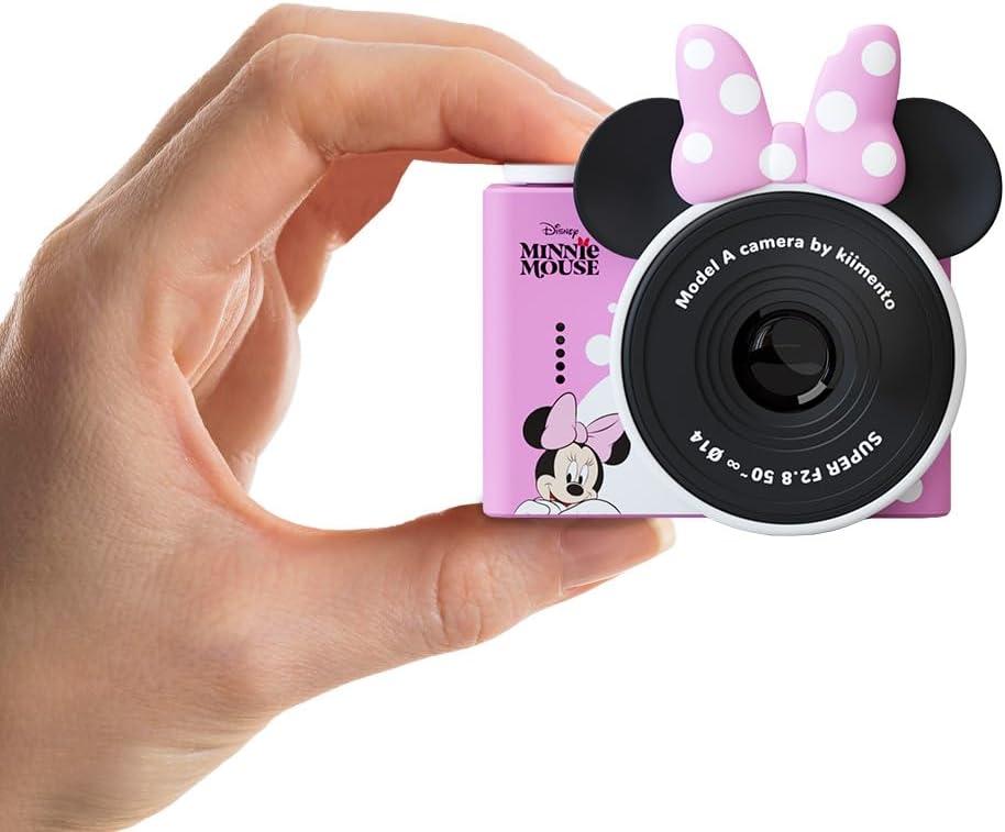 kiimento Disney Licensed Kids Mini Camera for Girls, Best Travel Buddy Minnie Mouse Digital & Video Camcorder for Ages 3+, Selfie Dual Lens, 32GB Memory Card & Handmade Strap, Birthday Gift (Model A)