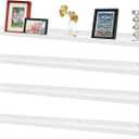 Picture Ledge Shelf,57" Long Floating Shelves with Lip Set of 4,Rustic Photo Frames Shelves Vinyl Record Book Storage Display for Living Room Kids Nursery Bedroom Kitchen Bathroom(White)