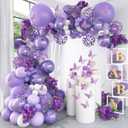 Purple Balloon Arch Garland Kits with 3D Butterflies,111pcs Purple and White Lavender Balloons Metallic Confetti Sequins Latex Balloons for Graduation,Baby Shower,Wedding,Birthday Party