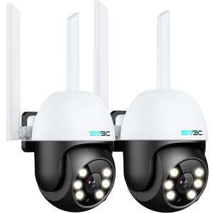 SV3C 2 Pack PTZ Security Camera Outdoor, 1080P Pan Tilt WiFi IP Camera, Auto Tracking 360 Camera, ONVIF, Color Night Vision, 2-Way Audio, Human Motion Detection, Waterproof, 24/7 Recording, Camhipro