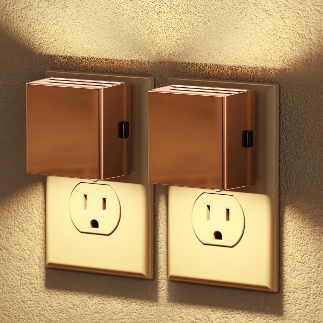 JandCase Night Light,Automatic Night Lights Plug into Wall,Dusk to Dawn,2 Pack Soft White 3000K Brightness Adjustable Nightlight for Kids Bedroom Bathroom Hallway Kitchen, Rose Gold, 2.78"D x 5.16"W x 2.78"H