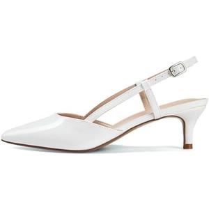 GENSHUO Low Kitten Heels Women's Slingback Dressy Pumps Pointed Closed Toe Ankle Strap Elegant Wedding Pumps Formal Comfortable Shoes, Size 7.5