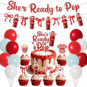 Shes Ready to Pop Baby Shower Decoration She's About to Pop Banner Balloons | Retro Soda Cake Cupcake Toppers Soda Bar Baby Shower Gender Reveal Party Supplies She's About to Pop Banner Balloons