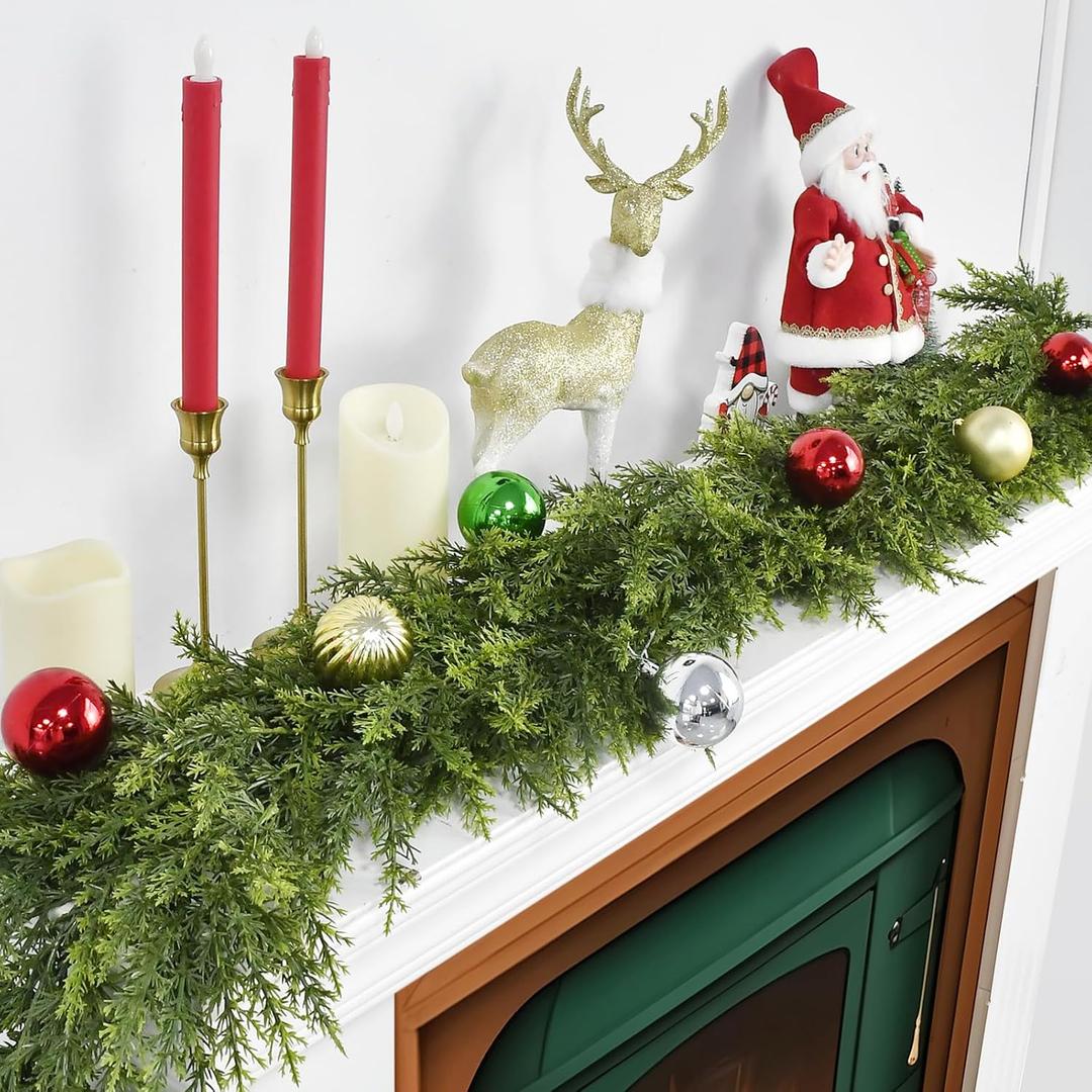 Real Touch Christmas Garland 6FT, Realistic Artificial Greenery Garland,Thick and Lush,Soft Bendable, Christmas Garland for Table Wall Fireplace Indoor Outdoor Christmas Decorations