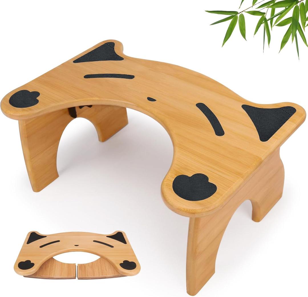 Bamboo Toilet Stool for Bathroom, 7 Inches Foldable Poop Stool with Non-Slip Pads Bamboo Toilet Stool for Bathroom, 7 Inches Foldable Poop Stool with Non-Slip Pads
