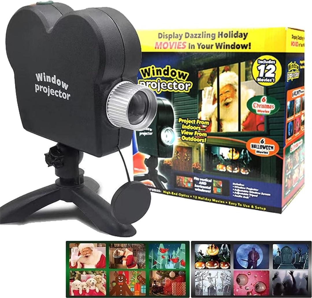 Halloween Window Projector,Halloween Holographic Projector,Christmas Led Holographic Projection Lamp,12 Movies,Used for Halloween Outdoor,Christmas Garden Decoration Family Outdoor Party
