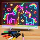 Rechargeable Led Drawing Board for Kids, 13.8*10" Dry Erase Board, 4 Modes &7 Colors Glow Doodle Note Board, Include Hanging Chain, 2 Stands, 8 Markers, Spray Bottle, Cleaning Cloth, Valentines Gifts
