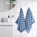 Jacquotha Bathroom Hand Towels Set of 4, Checkered Towels for Bathroom Face Hair Kitchen, Luxurious Cotton, Soft and Fluffy, 13x29 Inches, Blue, Men Women