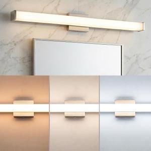 URSOLA 48" Modern LED Bathroom Light Fixtures, Brushed Nickel 3CCT Dimmable Bathroom Vanity Light Over Mirror, Bathroom Vanity Bath Bar Lights with Double Layer Acrylic Shade